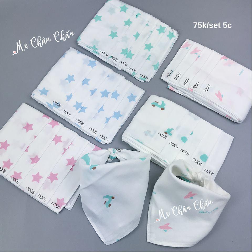 Set 5 khăn sữa Nous hình máy bay hồng