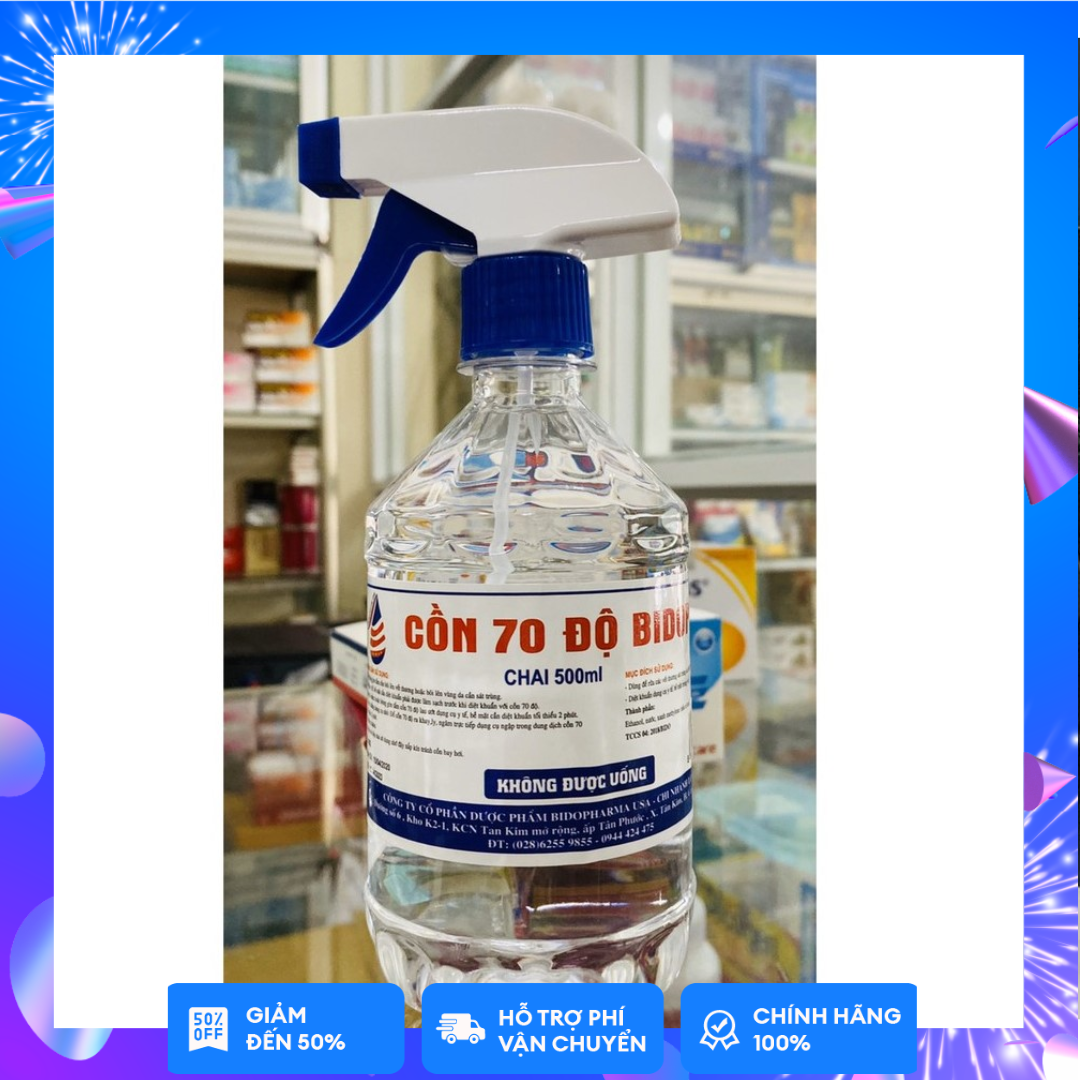 Cồn 70 độ BIDOPHA PHARMA (chai 500ml có vòi xịt)