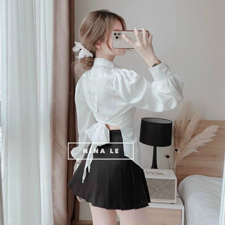 Áo sơ mi kiểu tiểu thư tay dài cách điệu, Chất lụa satin cực đẹp