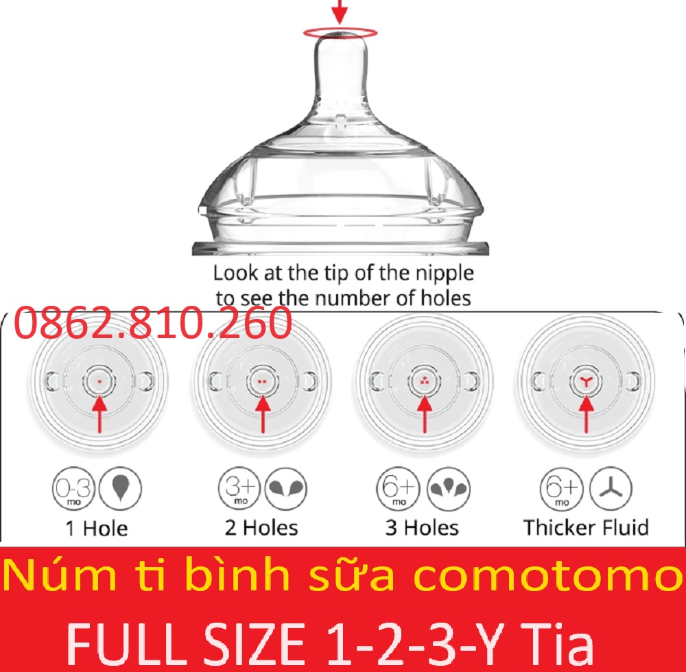 Núm ti thay thế bình sữa como tomo comotomo chất liệu silicon cao cấp (1-2-3 tia Y-CUT) [hàng mới về]