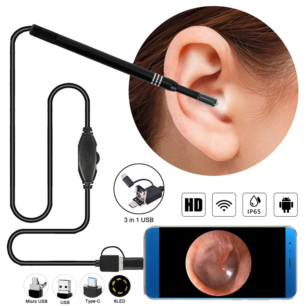 3 Trong 1 USB Làm Sạch Tai Nội Soi HD Trực Quan Que Lấy Ráy Tai Earpick Với Máy Ảnh Mini 5.5Mm 6 Đèn Có Thể Điều Chỉnh Nội Soi Cho Điện Thoại Di Động Hệ Điều Hành Android Máy Tính Xách Tay