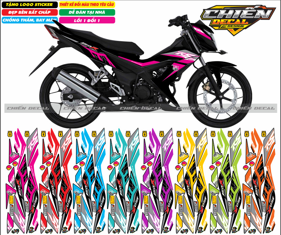 Tem rời xe sonic 150 màu đen mẫu tem RS nhiều kiểu lựa chọn (tem 3 lớp cao cấp)