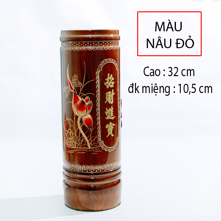ỐNG NHANG GỖ CHIÊU TÀI TẤN BỬU ĐẮP SEN NỔI