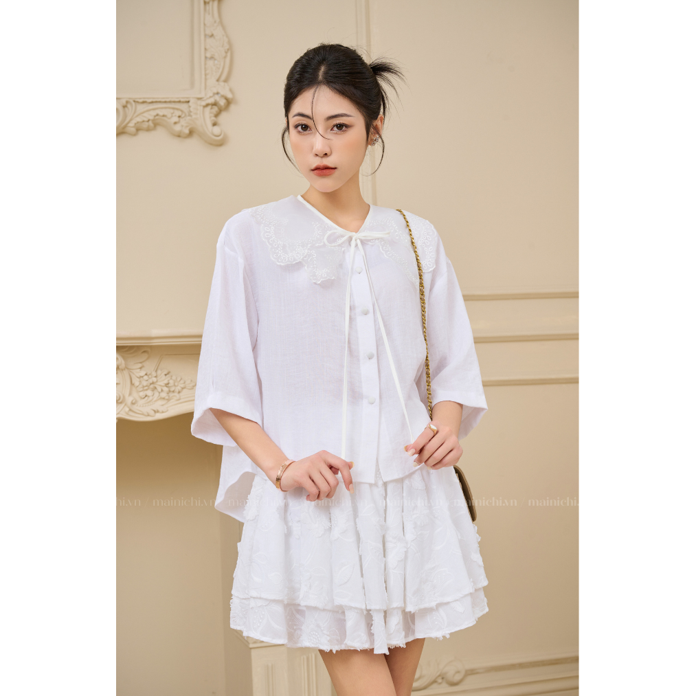 Áo Sơ Mi   Linen Cổ Thêu Họa Tiết Phối