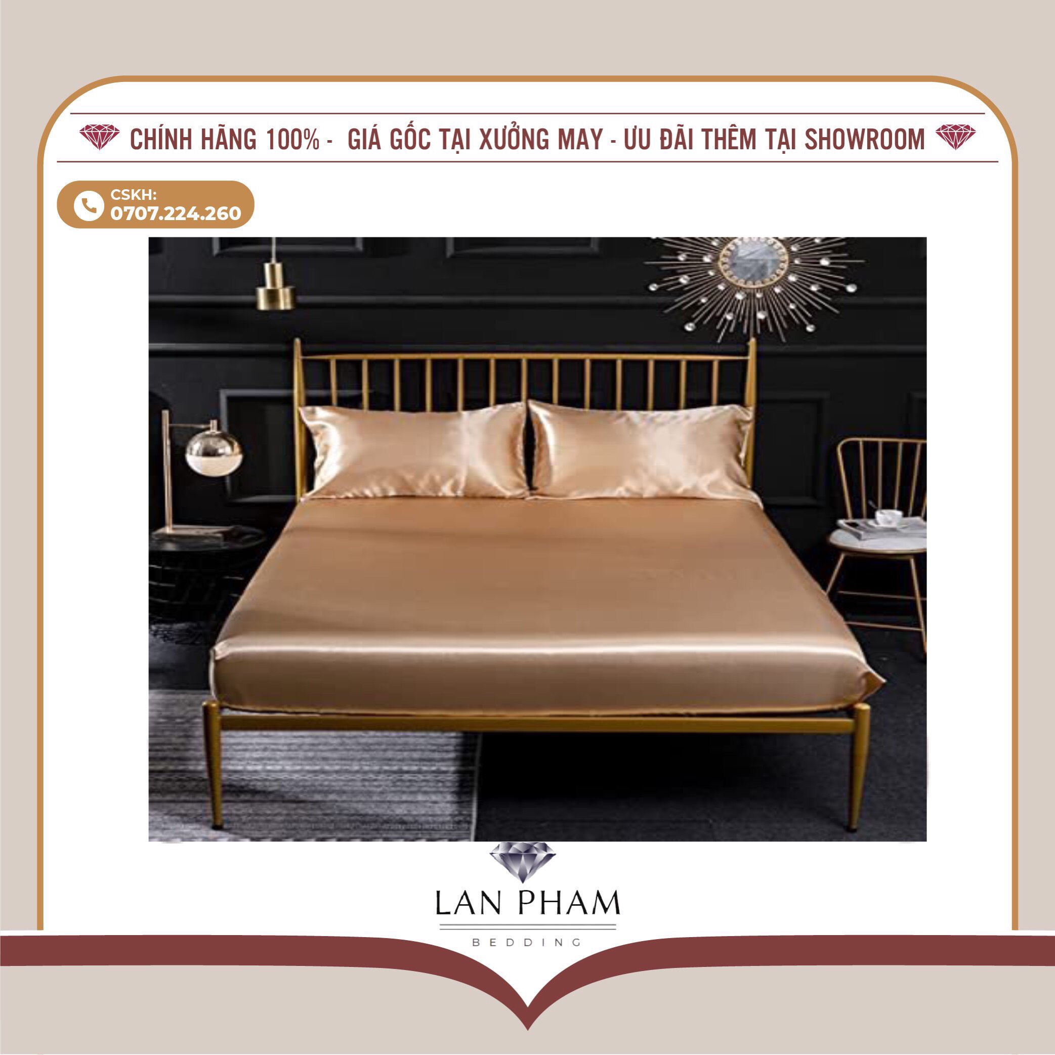 GA - DRAP GIƯỜNG LẺ PHI LỤA VÀNG ĐỒNG LAN BEDDING