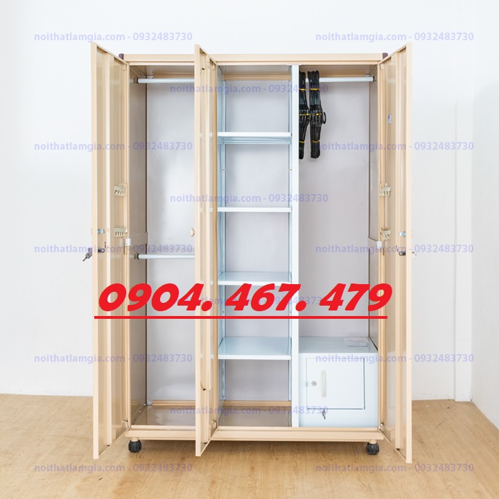 TỦ SẮT TRUNG HƯNG 3 CÁNH MÀU CÀ PHÊ - HÀNG MỚI 100%