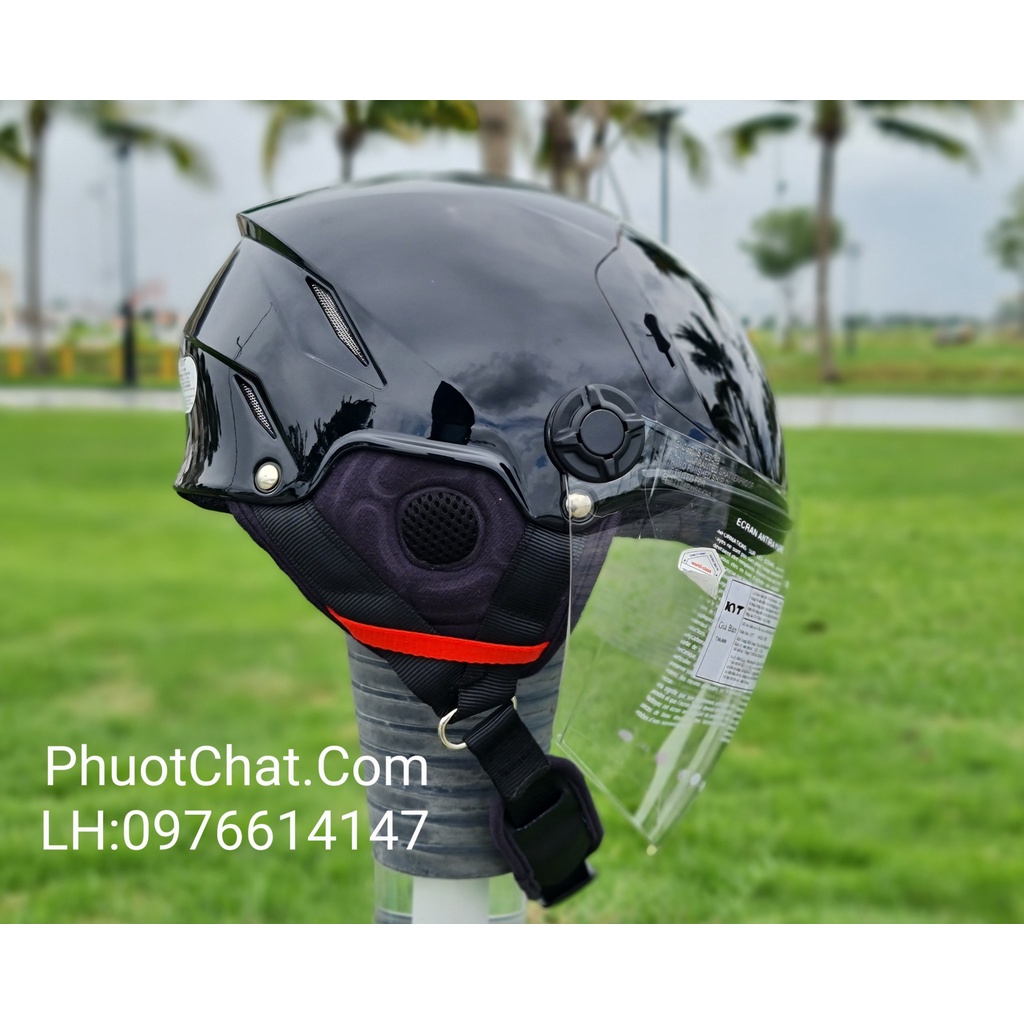 Nón bảo hiểm 1/2KYT Tiger Jet màu đen bóng hàng chính hãng