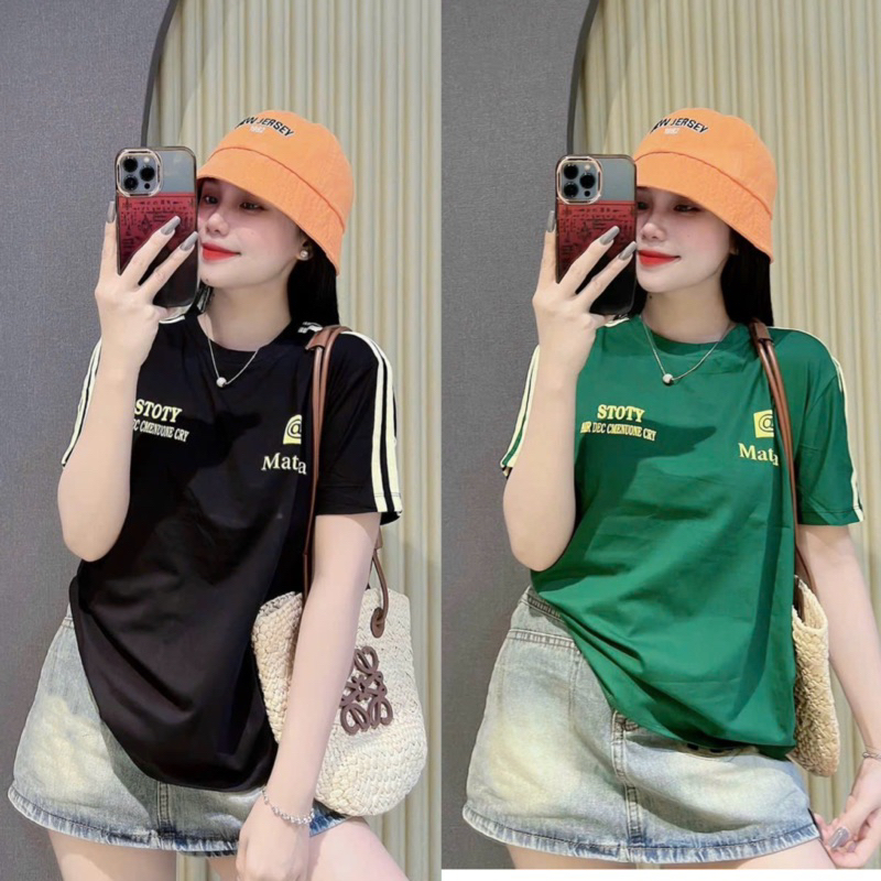 Áo thun cotton Thái nữ dáng vừa phối sọc tay ( Mã THÁI @ )