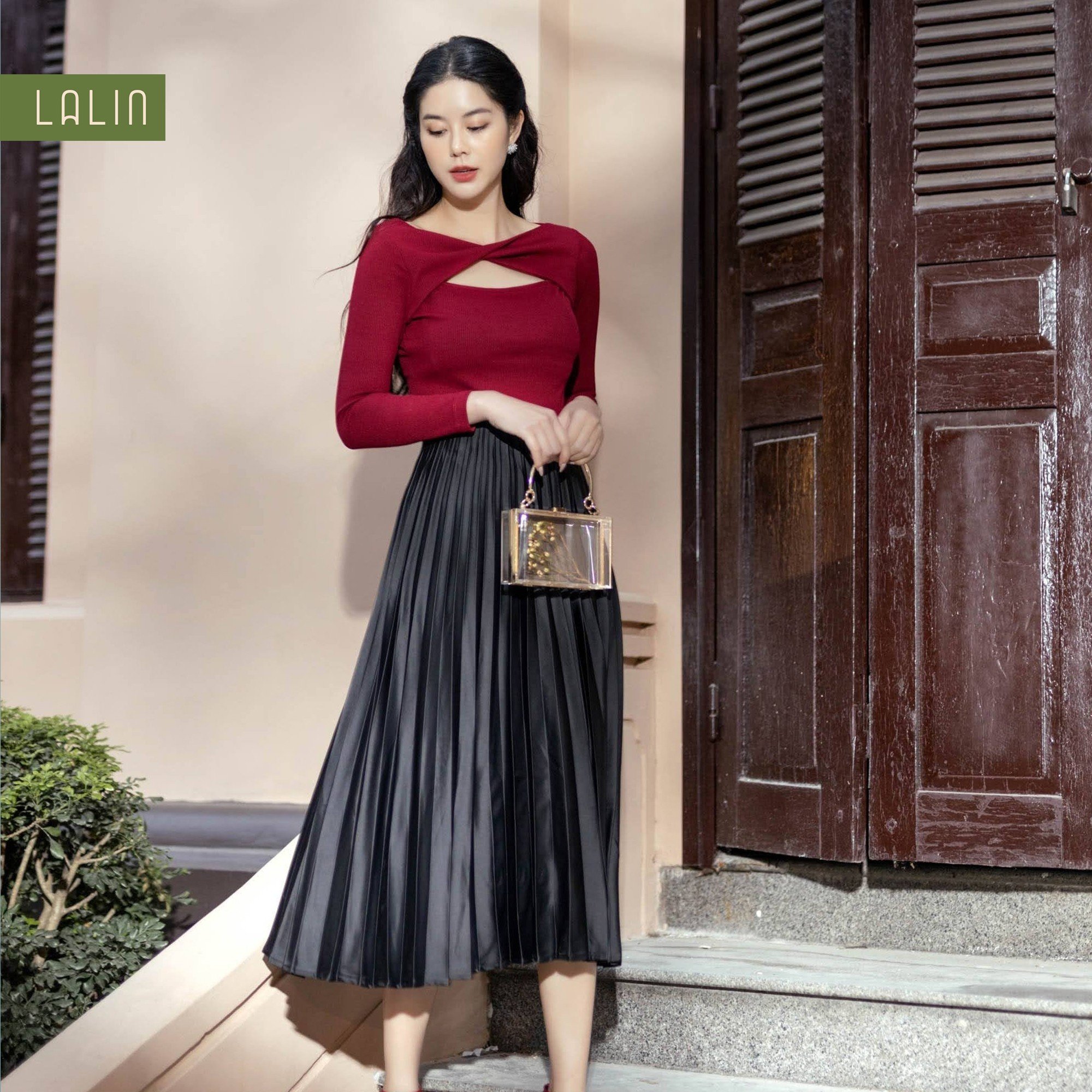 Chân váy lụa Lalin dáng xòe xếp ly Ameli