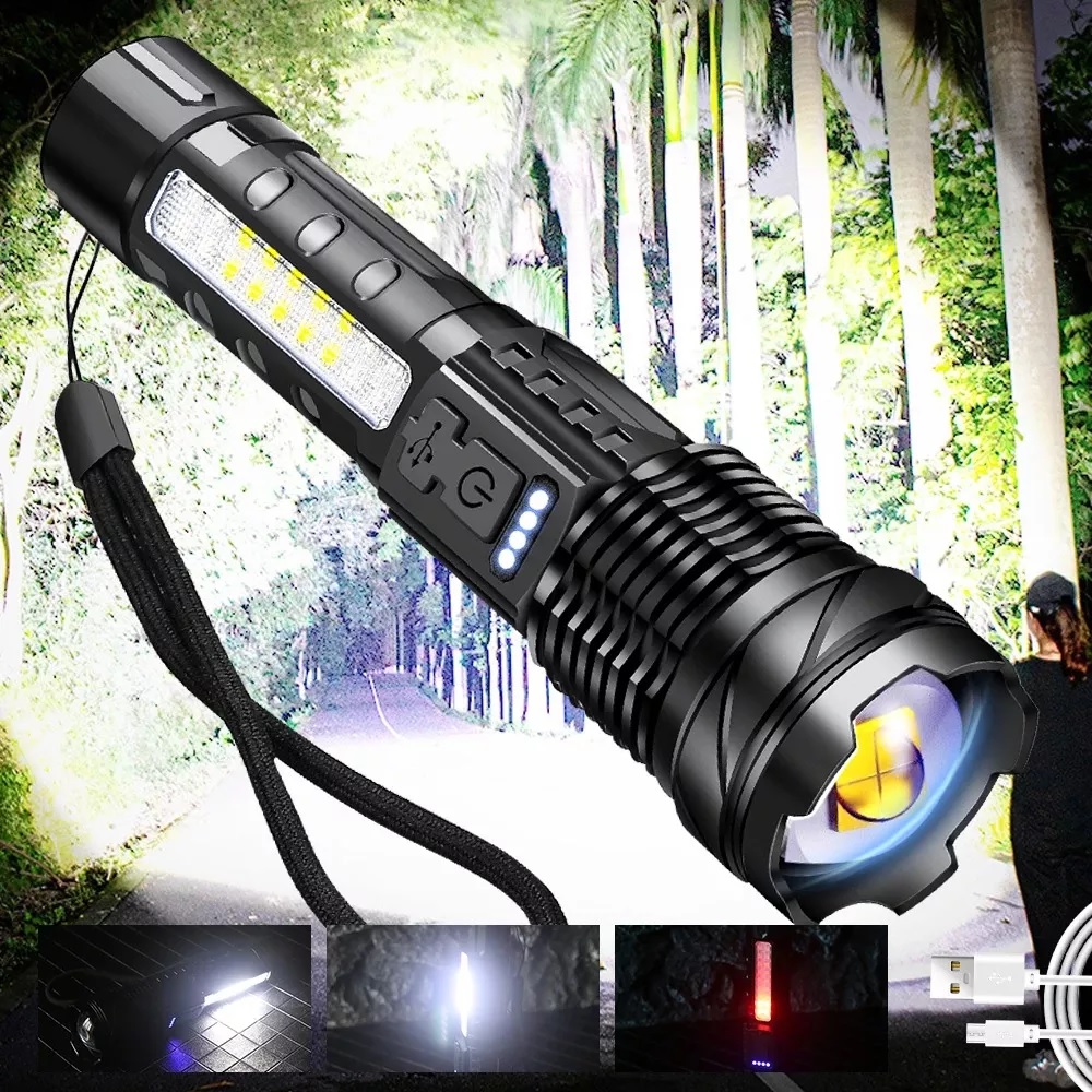 Đèn pin A76 cầm tay siêu sáng chiếu xa 300m có Zoom xa gần, chống nước IPX4, pin trâu chip COB Led tâm tròn 7 chế độ sáng chống nước thích làm việc trong nhà và ngoài trời ban đêm - Bảo hành 12 tháng Shop Lucky Home Store