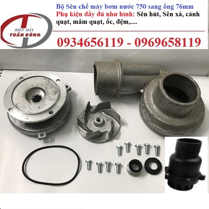 Bộ sên chế máy 750 sang ống 76mm cho máy bơm nước, may bom nuoc chay xang