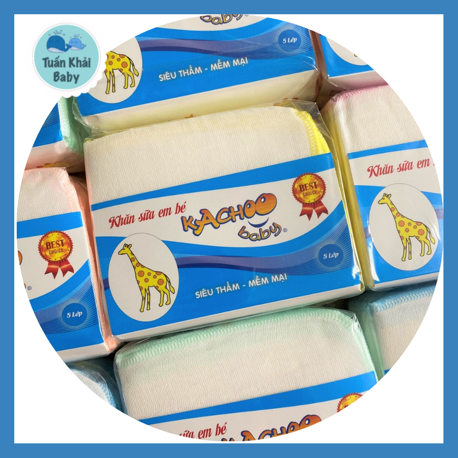Túi 10 cái khăn sữa sơ sinh 5 lớp sợi dày size trung kachoo baby kích thước 26x31cm