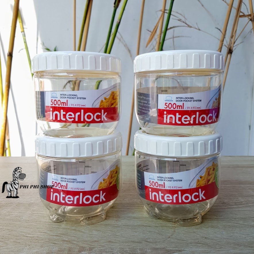 [HCM]Set 4 hộp nhựa  hủ đựng gia vị Lock&Lock Interlock dung tích 500ml INL301S4