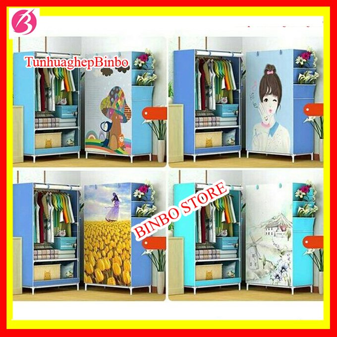 [SALE XẢ HÀNG]Tủ vải khung sắt 3D 1 buồng , 2 ngăn