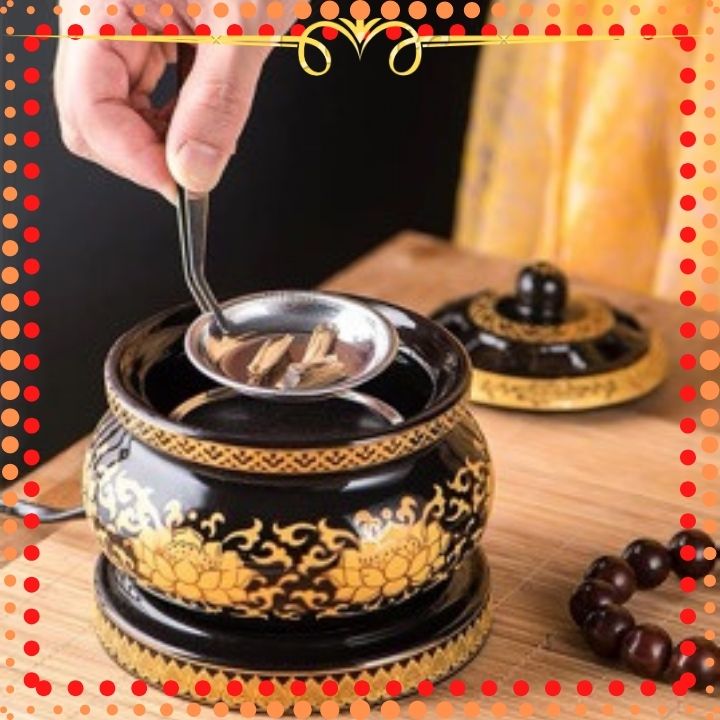 lò đốt trầm hương, lư điện xông trầm size to có hẹn giờ lư xông trầm nụ lư sen vàng