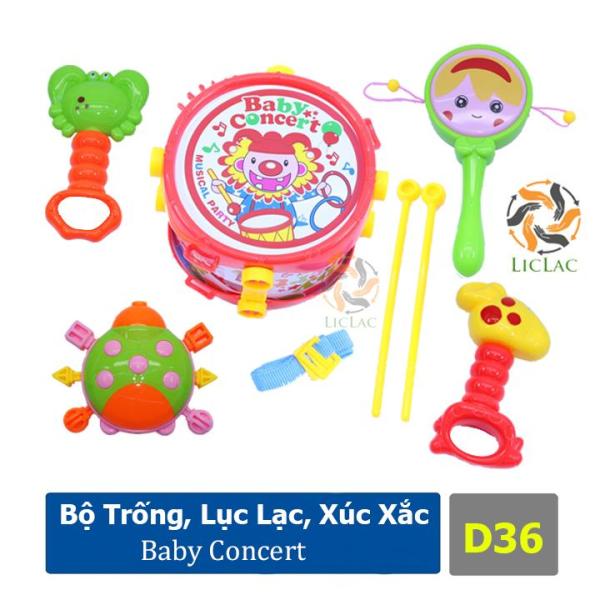 Hàng Hot Bộ đồ chơi Trống Lắc Lục Lạc Xúc Xắc Baby Concert D36 cho bé - Bộ đồ chơi Đa Âm Thanh Nhiều Màu Sắc cho bé tập cầm nắm và nhận biết màu sắc - LICLAC