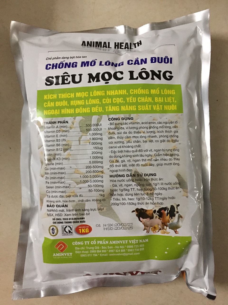 Siêu mọc lông (1kg-aminvet) kích thích mọc lông, chống mổ lông, cắn đuôi