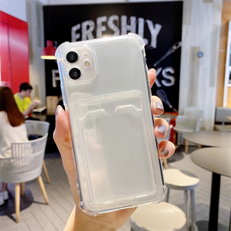 Ốp Điện Thoại Dẻo Trong Suốt Chống Sốc viền vuông Có Ngăn Đựng Thẻ Cho iP 14 / 15 15 Pro 15 Plus 15 Promax 6,6Plus,7,7Plus, X, XsMax, 11/11Pro, 11ProMax, 12/12 Pro, 12ProMax, 13ProMax.