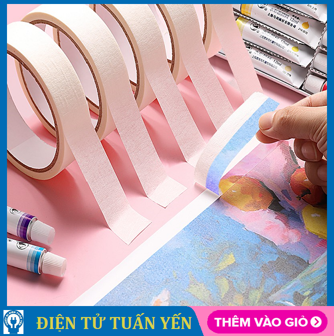 Băng keo giấy 2F4, 5F bám dính tốt, màu trắng ngà