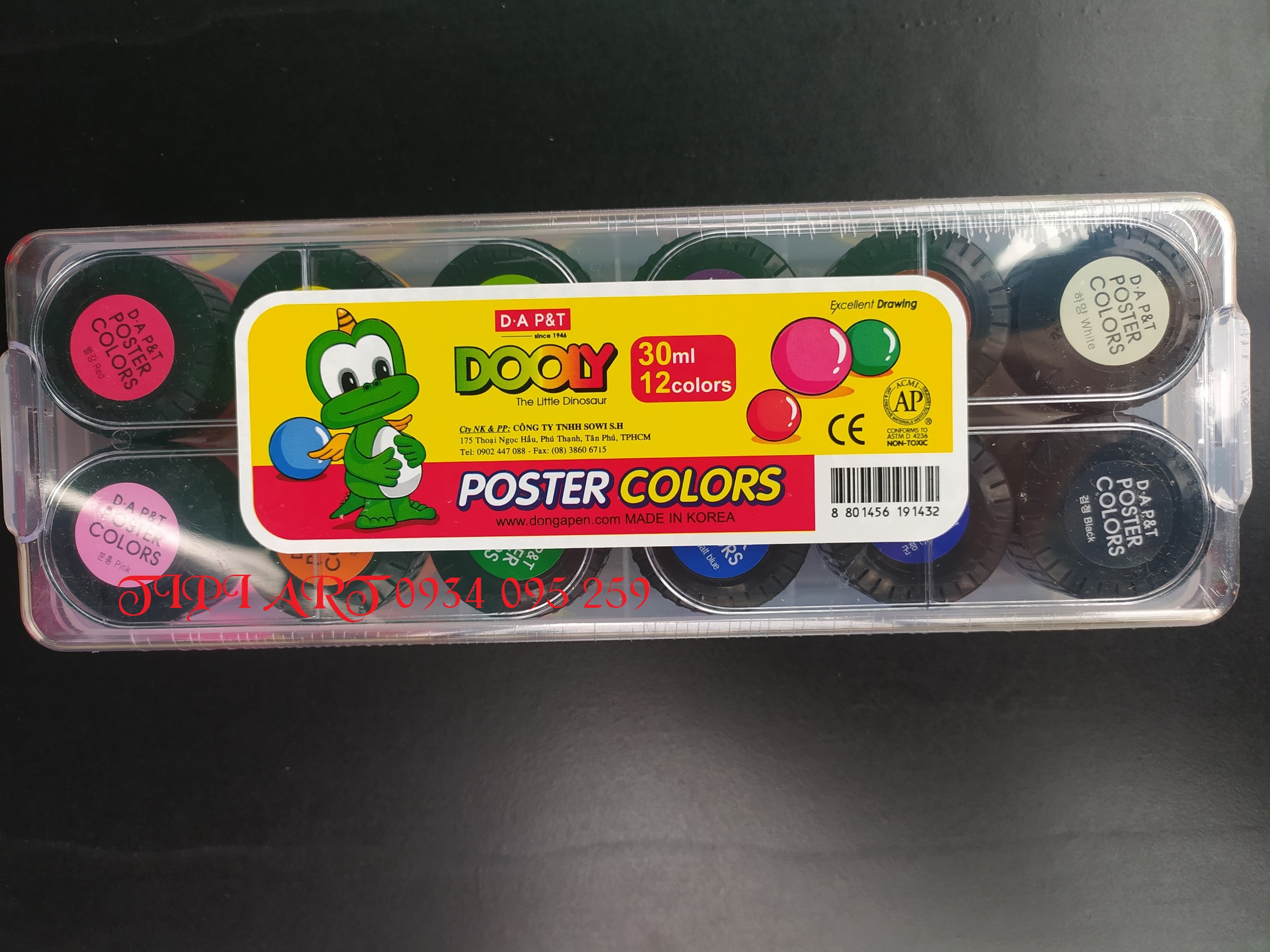 Màu Poster Dooly, Hộp màu nước Dooly 12 màu 30ml