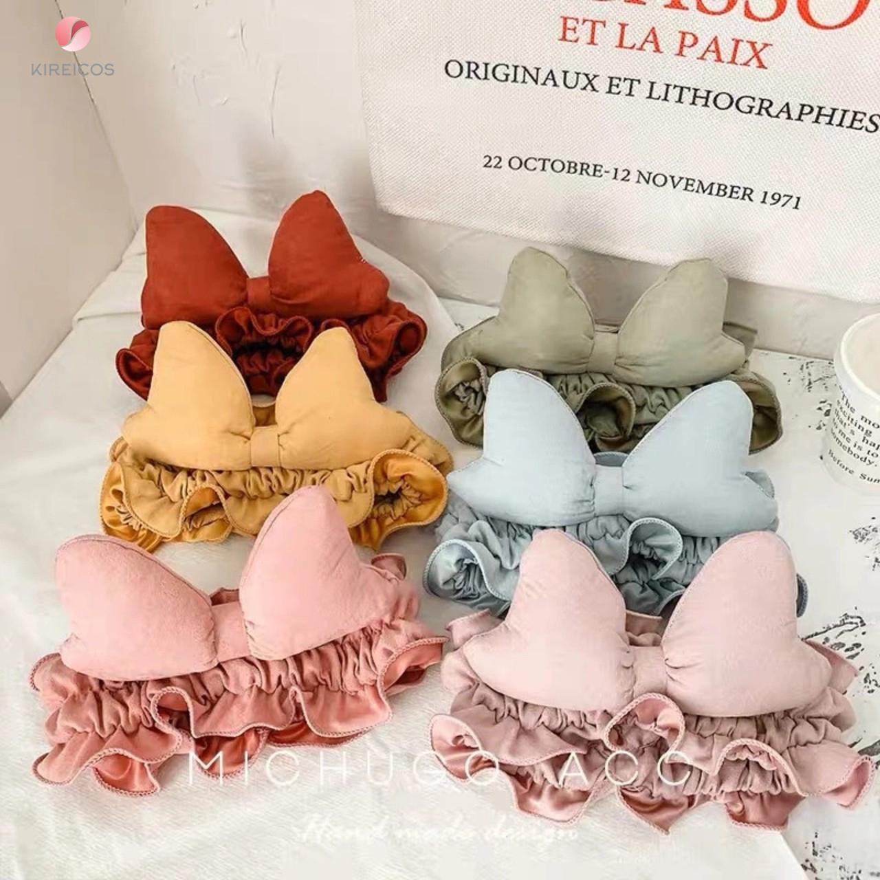 Băng đô turban trang điểm nơ lớn ren thun co dãn 6 màu - kireicos