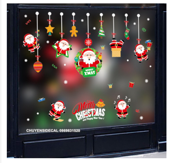 Decal trang trí Noel - Rèm dây ông già Noel