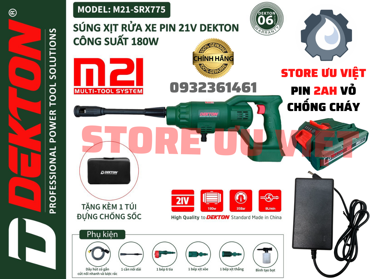 MÁY PHUN XỊT RỬA DEKTON MODEL M21 MRX775 CHÂN PIN THÔNG DỤNG GIÁ TỐT