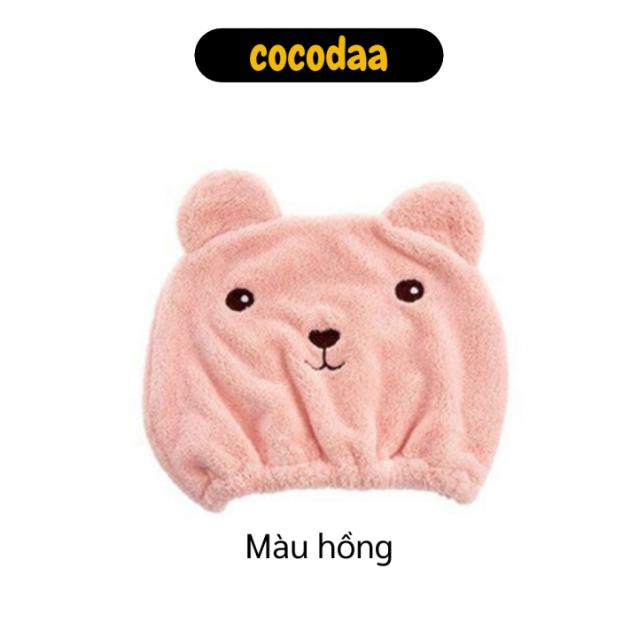 Khăn ủ tóc - Khăn quấn ủ tóc - Khăn mũ trùm đầu làm tóc khô nhanh, thấm hút tốt hình gấu