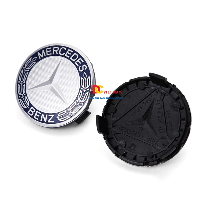 1 chiếc logo chụp mâm bánh xe ô tô, xe hơi Mercedes Benz đường kính 75MM mã MDE75-1
