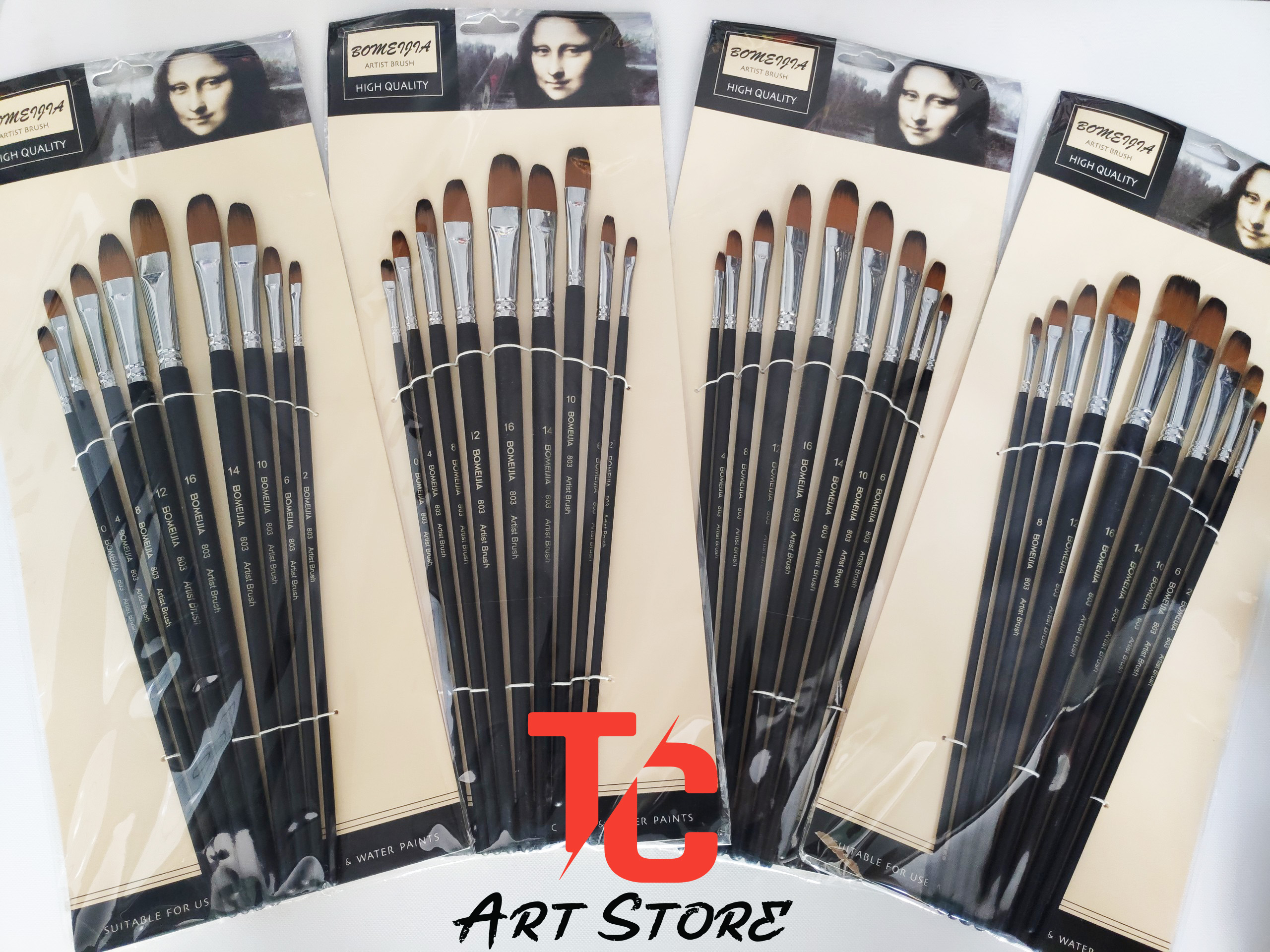 [TC Art Store] Bộ 9 Cọ Đầu Nhọn Bomega High Quality ( Thân Đen )