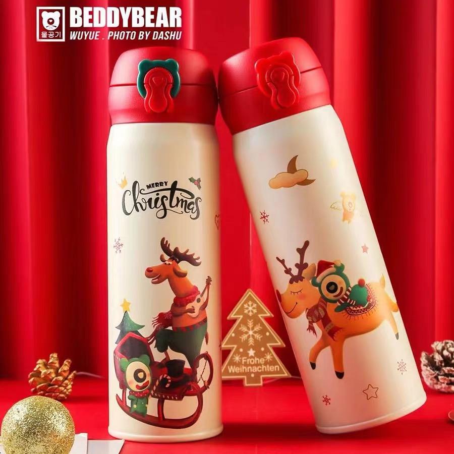 Hàn Quốc BEDDYBEAR Trẻ Em Ống Hút Cốc Giữ Nhiệt Noel Quà Tặng Cốc Nước Hạn Chế Trẻ Em Xách Tay Chống Rò Rỉ Cốc Inox