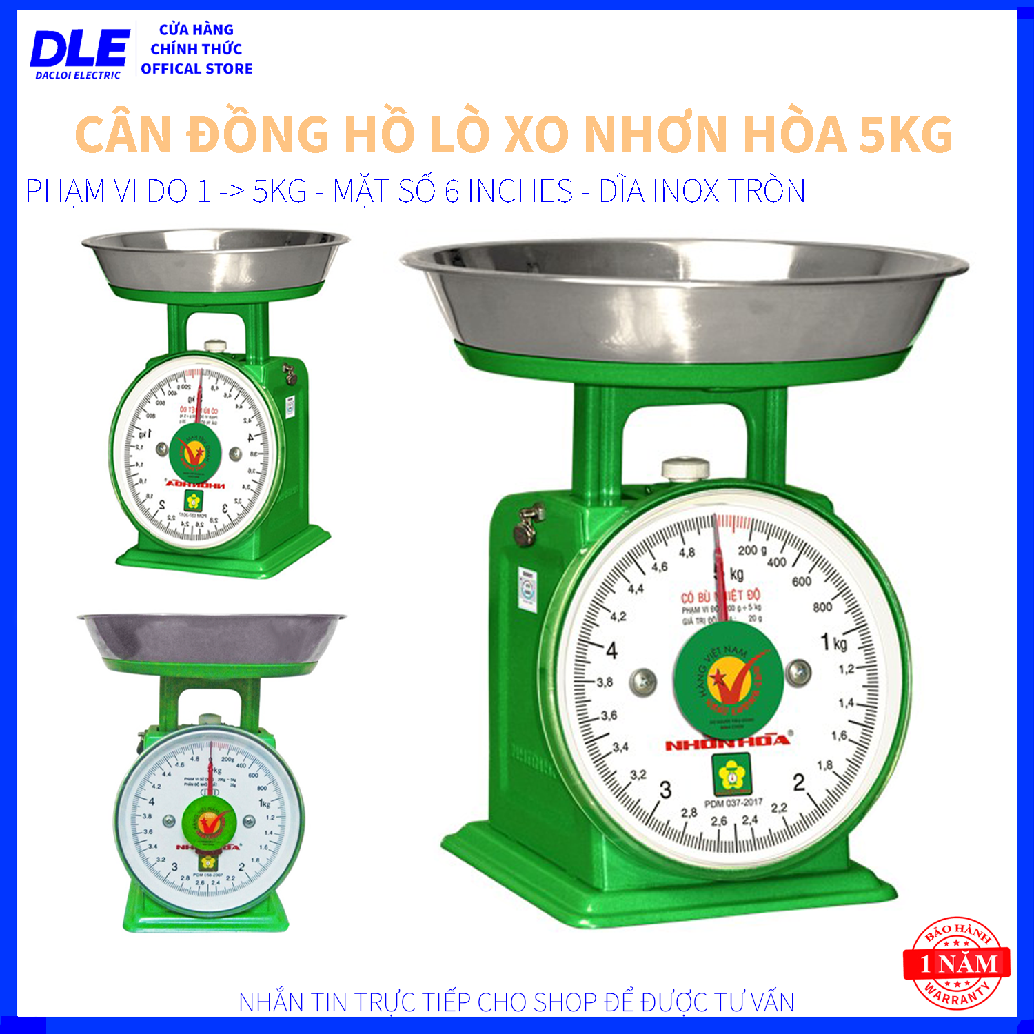 Cân Đồng Hồ Cơ Nhơn Hòa 5Kg – 150Kg | Model CĐH, Sai Số ±50g – ±500g, Mặt Số Rõ Nét, Thân Thép Sơn Tĩnh Điện, Bền Bỉ