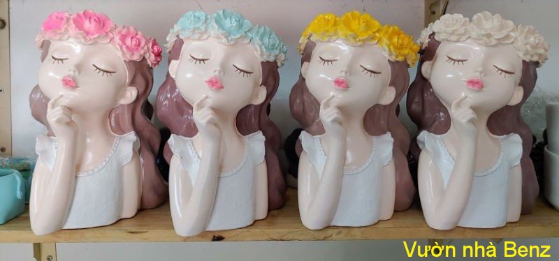 Bình hoa cô gái decor + TẶNG kèm thú mini tiểu cảnh
