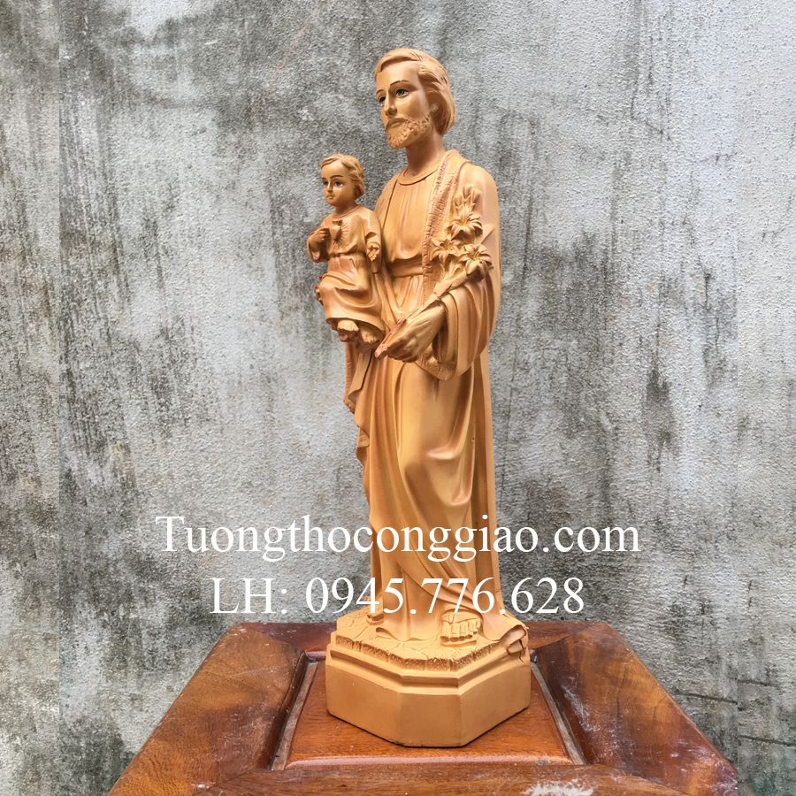 Tượng Thánh Giuse bế Chúa 40cm sơn giả gỗ
