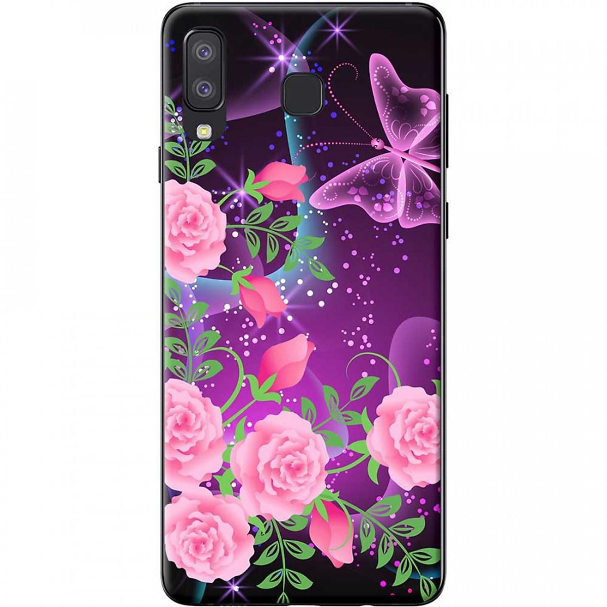 [HCM]Ốp lưng  dành cho Samsung Galaxy A8 Star mẫu Hoa hồng bướm tím