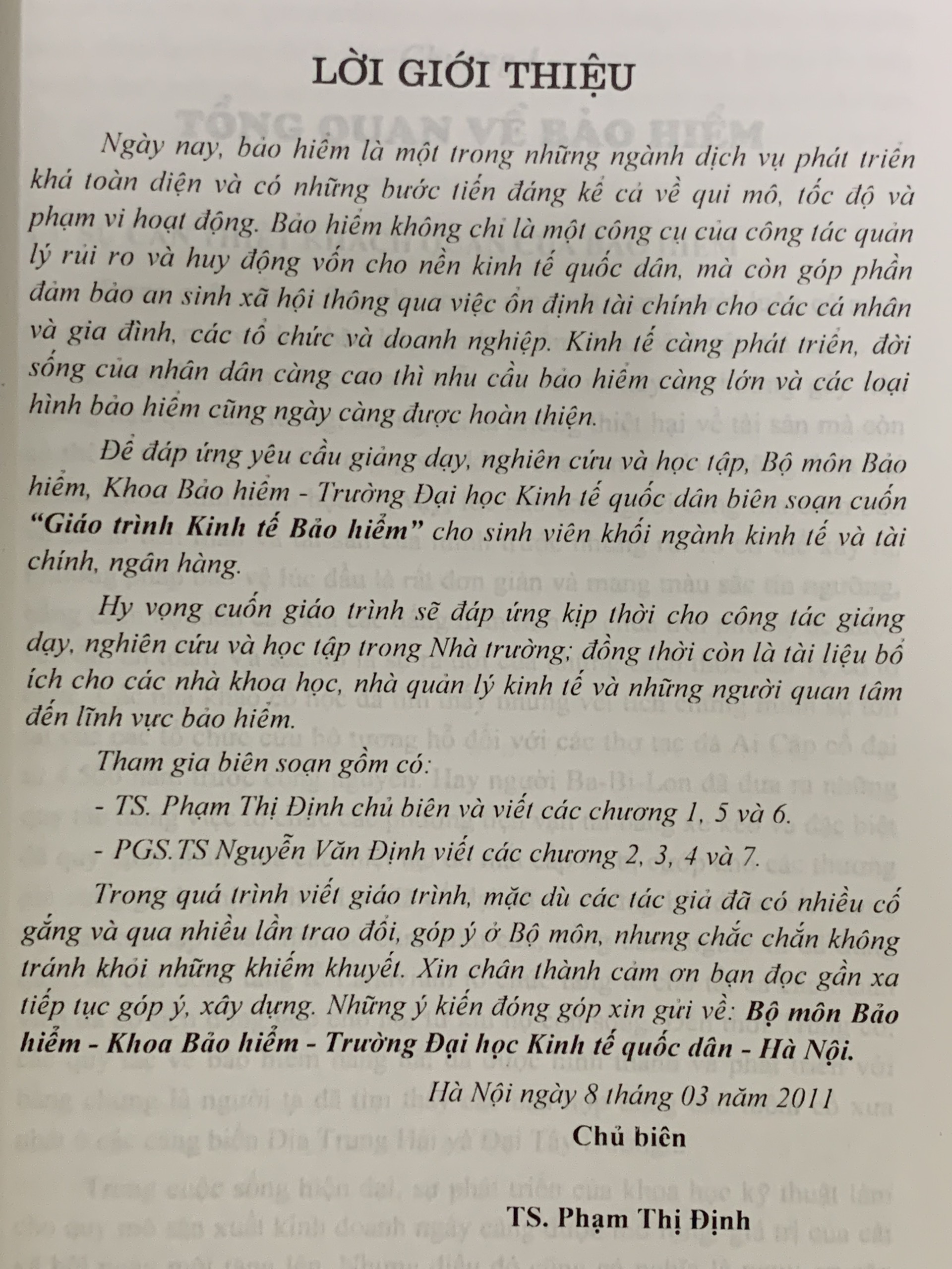 Giáo Trình Kinh Tế Bảo Hiểm ( TS. Phạm Thị Định )