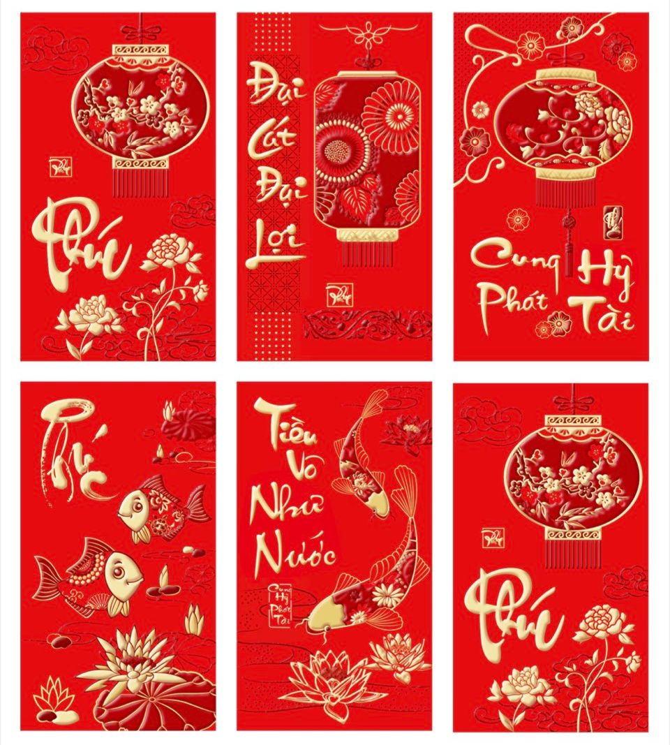 100 cái bao lì xì nhunh cao cấp may mắn( size vừa)