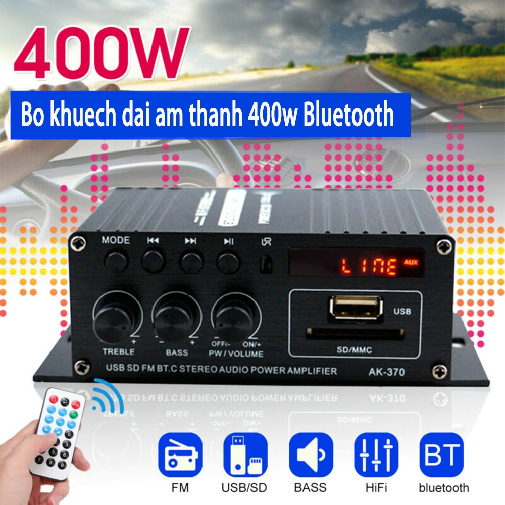 Amplifier Bộ Khuếch Đại Mini 12V, Bộ Khuếch Đại Âm Thanh Nổi Bluetooth Kỹ Thuật Số Hifi, Đài Fm, Micrô, Máy Chơi Nhạc Tại Nhà Trên Xe Hơi Wireless Car Mini Amplifier SD Card U Disk MP3 Format Play Support bluetooth Audio Power