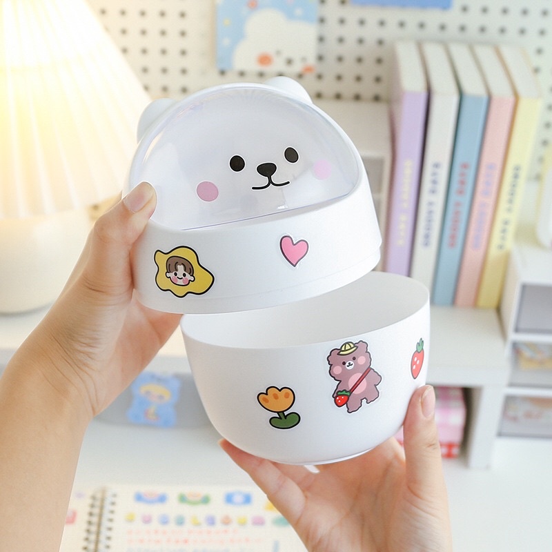 Thùng Rác Mini Hình Gấu Có Nắp Kiêm Hộp Đựng Bút Và Đồ Cá Nhân Để Bàn