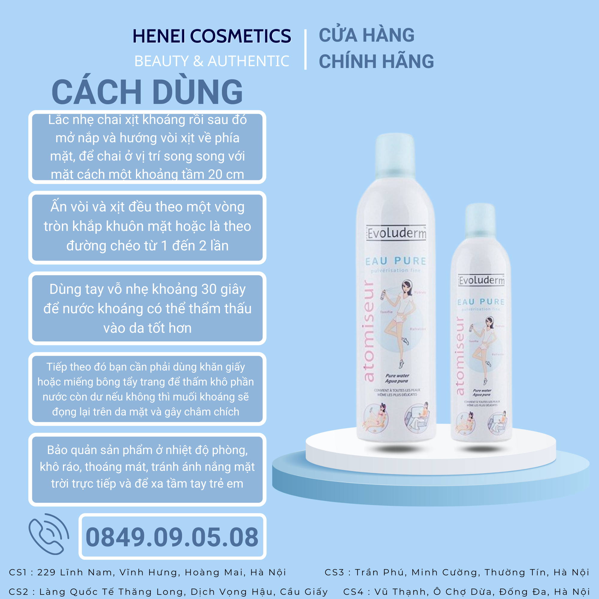 Xịt Khoáng Dưỡng Da Cấp Ẩm Evoluderm Atomiseur Eau Pure 150ml, 400ml