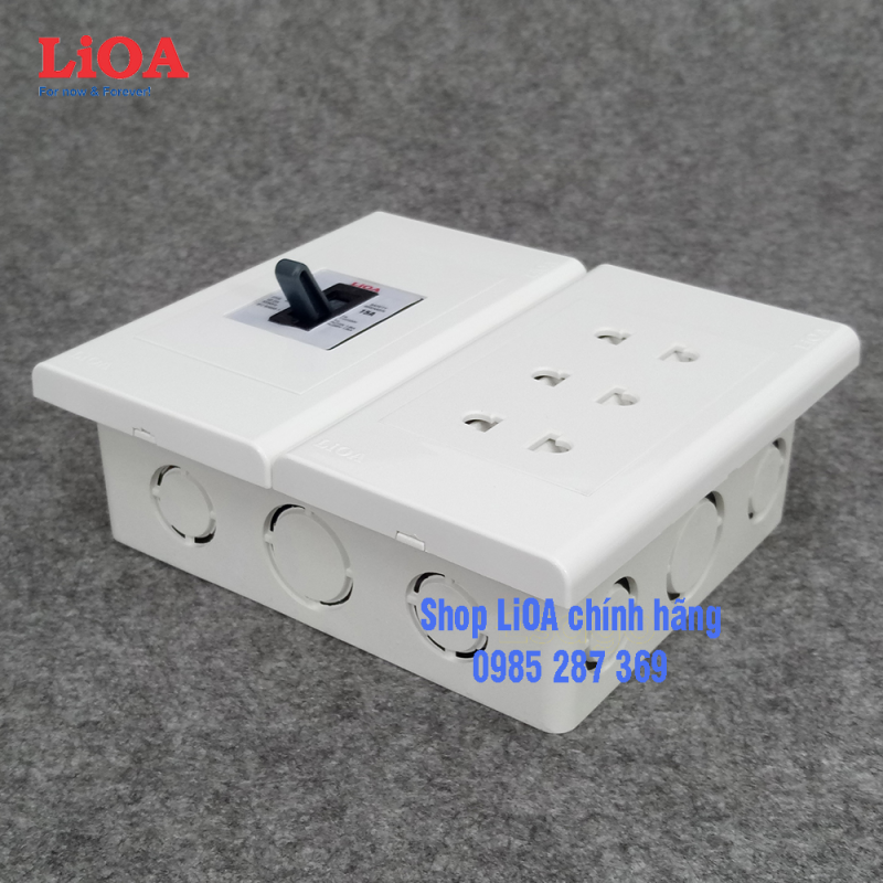 [Lăp âm tường] Combo ổ cắm điện ba 2 chấu 16A LiOA (3520W) có cầu dao chống quá tải 15A giá rẻ