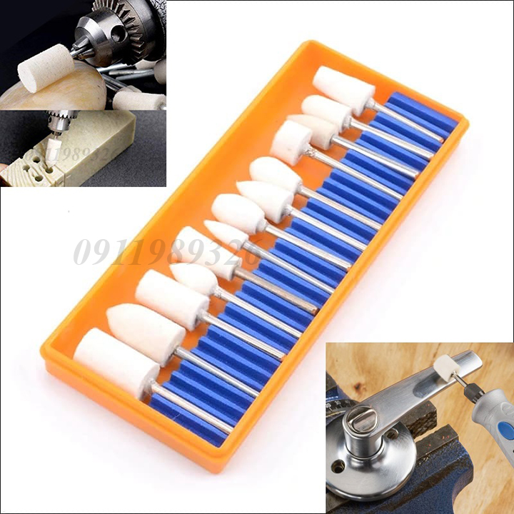 [HCM]Bộ 13 đầu mài lông cừu đánh bóng trang sức kim loại đá thủy tinh gỗ gạch men nhựa