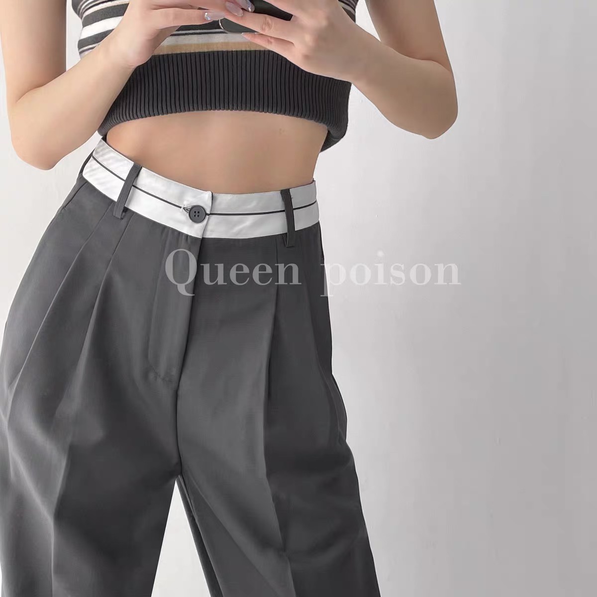 Quần tây ống rộng suông nữ lưng cao dáng suông cạp viền phong cách hàn quốc siêu hot hit năm nay