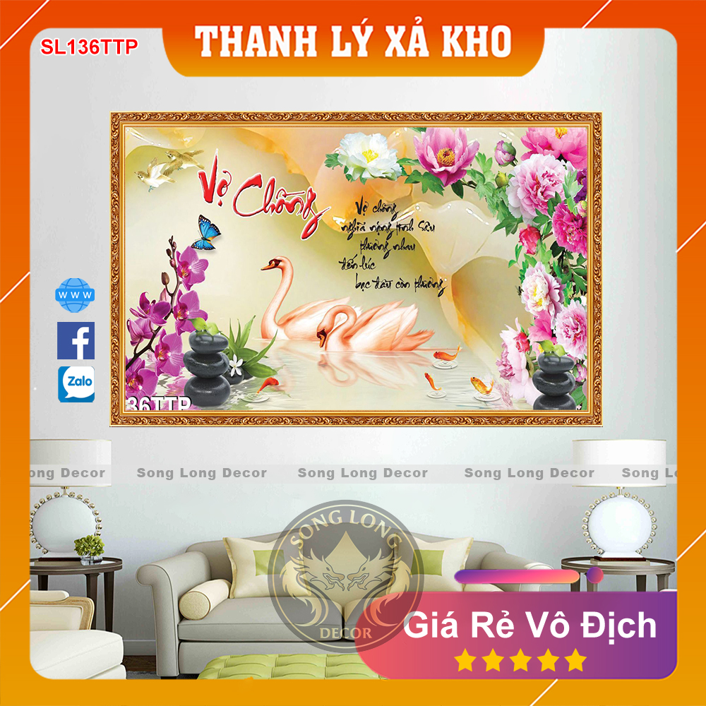 Tranh Dán Tường Chữ Vợ Chồng- SL136TTP-Tranh 3d Thư Pháp - Song Long Decor