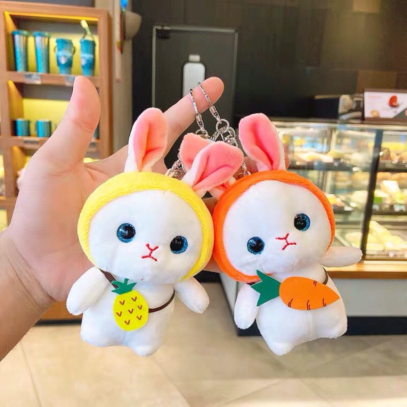 Móc khoá thỏ bông đội nón cute
