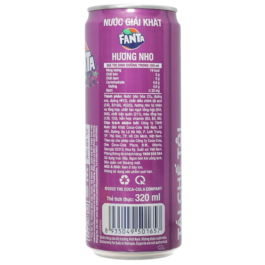 Nước ngọt có ga FANTA nho lon 320ml