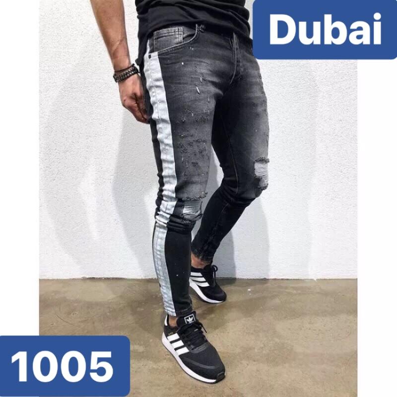 QUẦN JEAN NAM CHẤT BÒ XÁM WASH SỌC BẢN LỚN 2 BÊN HOT NHẤT 2022 DB-1005 CAO CẤP - DUBAI FASHION