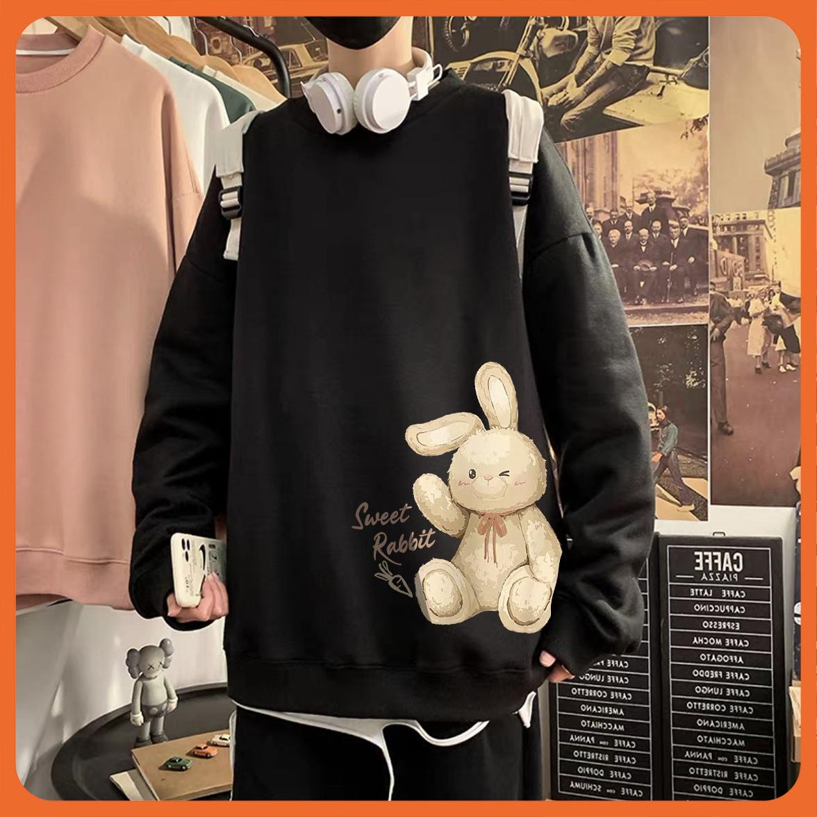 Áo Sweater Nỉ Bông Cổ Tròn Nam Nữ in hình thỏ