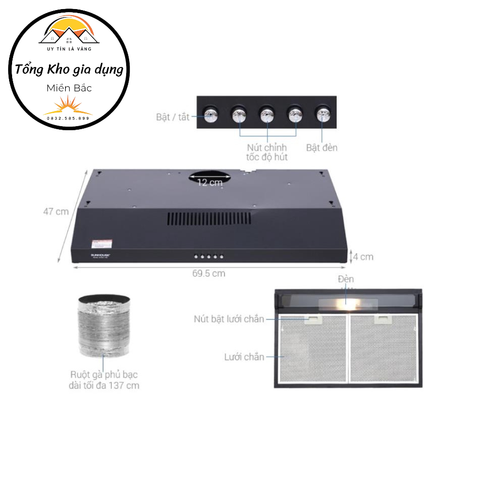 [Miễn phí vận chuyển] Máy hút mùi Sunhouse SHB6118B