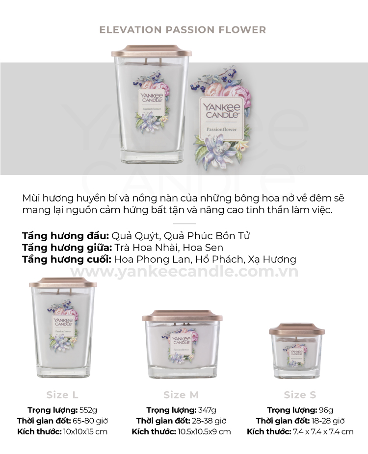Nến ly vuông Elevation Yankee Candle size L - Passion Flower